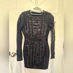 "Fashion Nova Black Sequin Long Sleeve Bodycon Mini Dress Size M"
